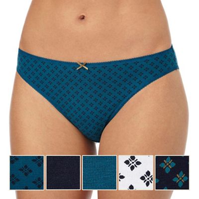 Pack of five assorted plain and tile print high leg briefs